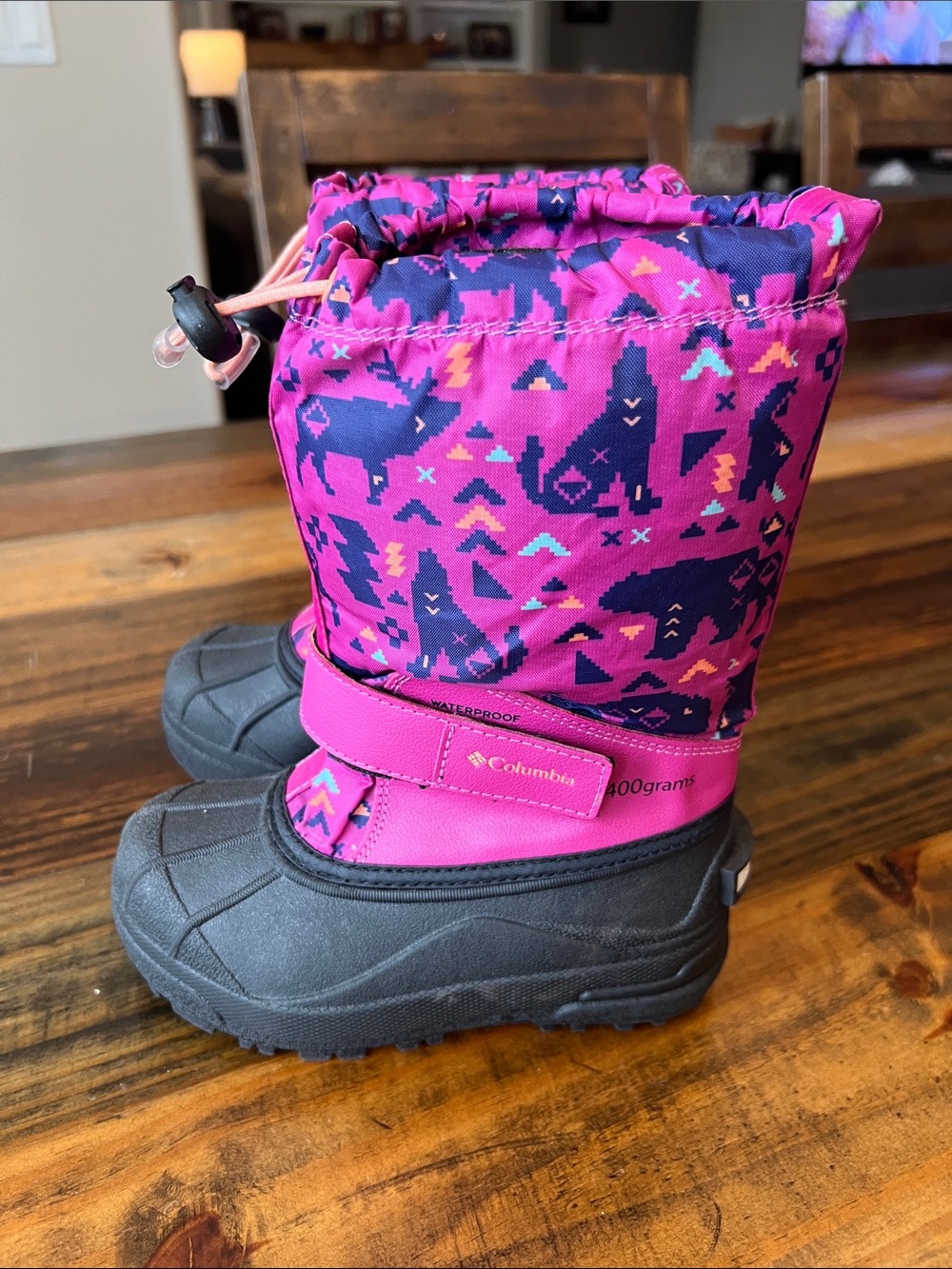 Columbia Kids' Powderbug Forty Print Winter Boots - Wild Fuchsia/Bright Nectar